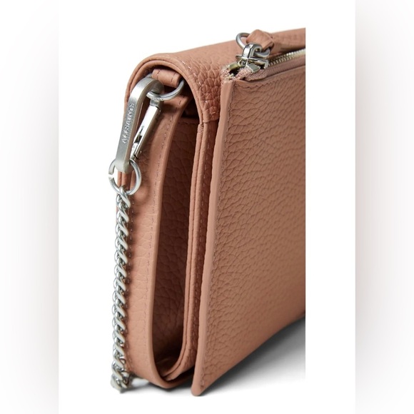 Auth All Saints NWT pink terracotta crossbody chain silver hardware dust bag - Picture 2 of 16